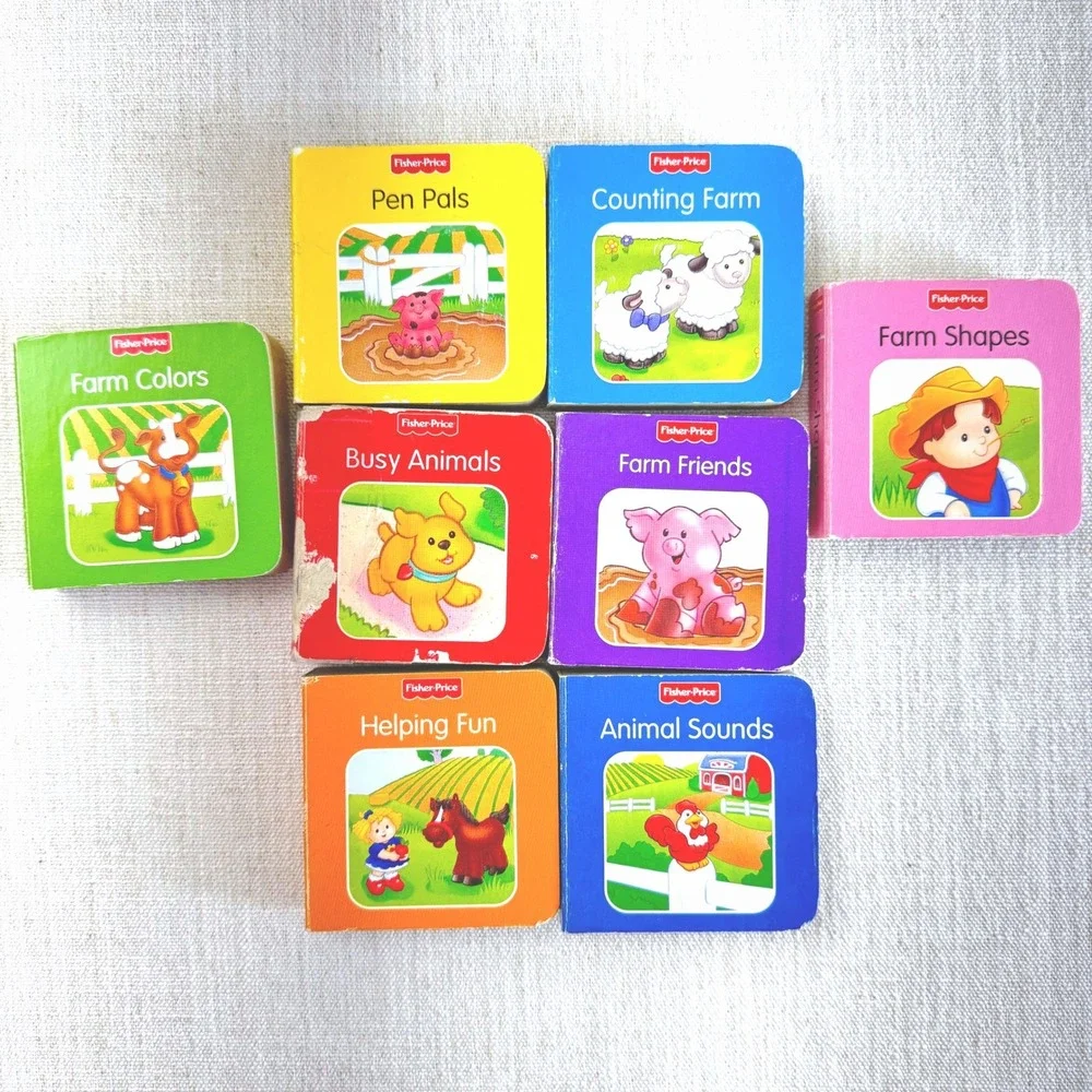Fisher-Price Little People Board Books Set of 8 Farm Animals Colors Counting